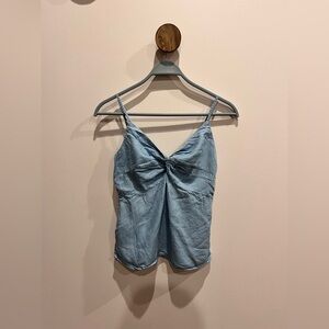 Old Navy Smocked Back Twist Cami Adjustable Straps Chambray Blue Small